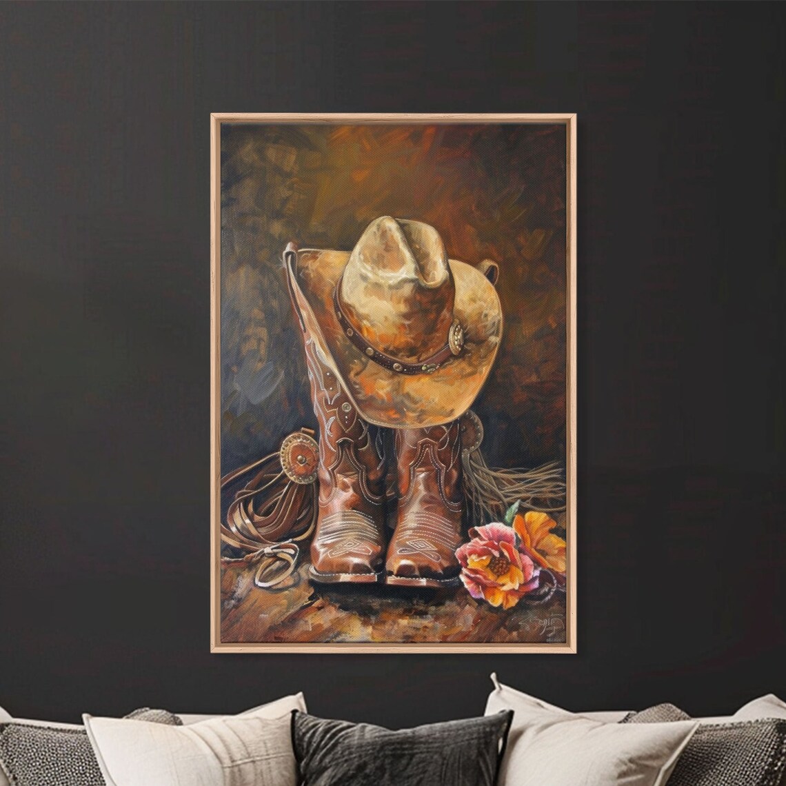 Cowboy Boots and Hat With Flowers Rustic Art Print