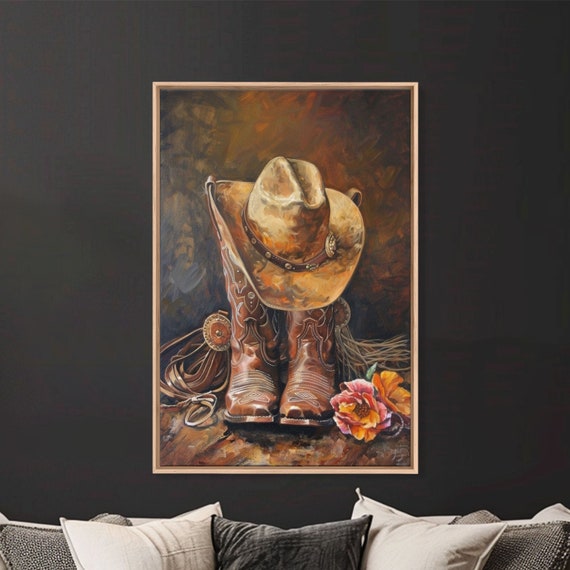 Cowboy Boots and Hat With Flowers Rustic Art Print