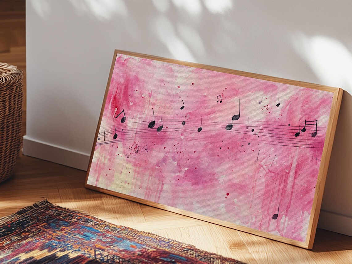 Music Notes Pink Watercolor Staff Melody Whimsical Song Decor Poster - Image 2