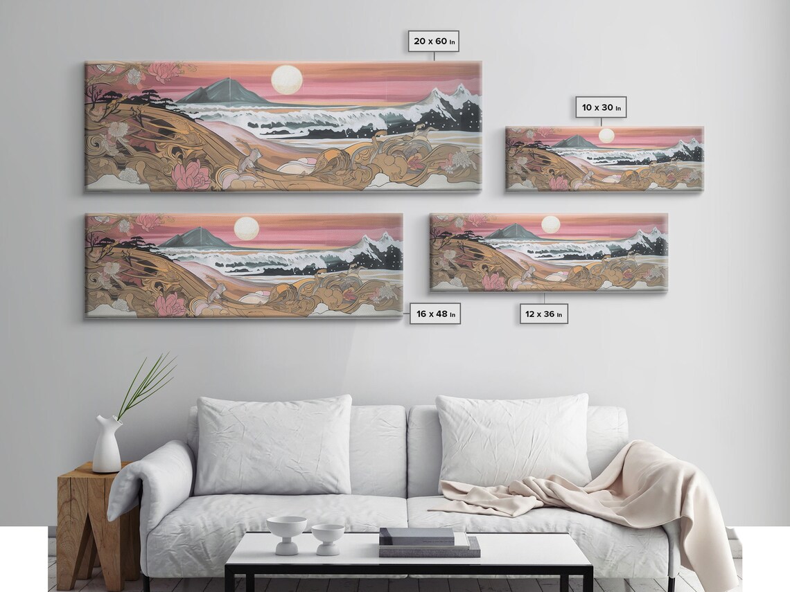 Japanese Seascape Art Print, Full Moon and Big Waves - Image 2