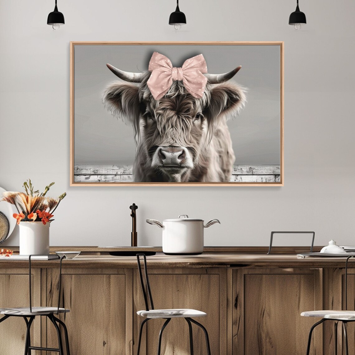 Cute Highland Cow, Rustic Farmhouse Wall Art Print