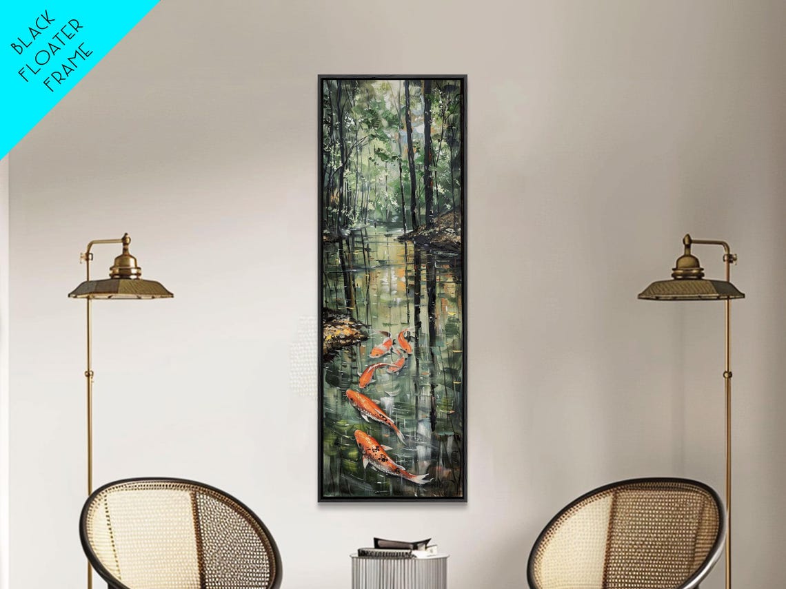 Orange Koi Fish Dark Forest Pond Reflections Nature Art Print - Image 4