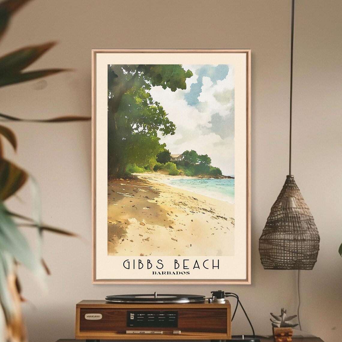 Gibbs Beach Barbados Sandy Shoreline Tall Green Trees Calm Caribbean Sea Poster
