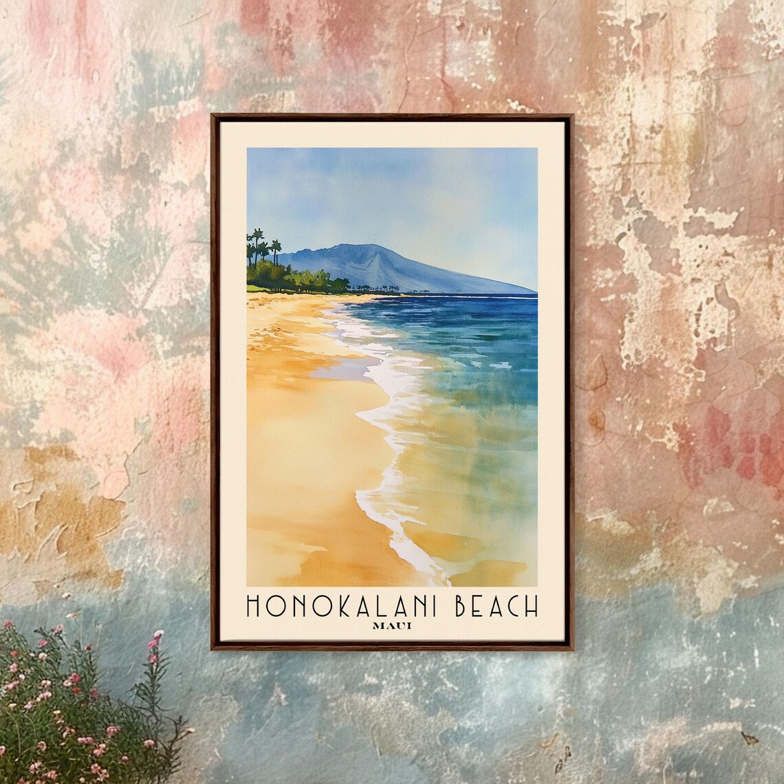Honokalani Beach Maui Golden Shoreline Mountain View Travel Poster - Image 4