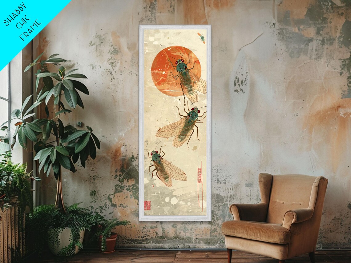 Cicadas With Red Sun Vintage Japanese Woodblock Skinny Tall Poster - Image 5