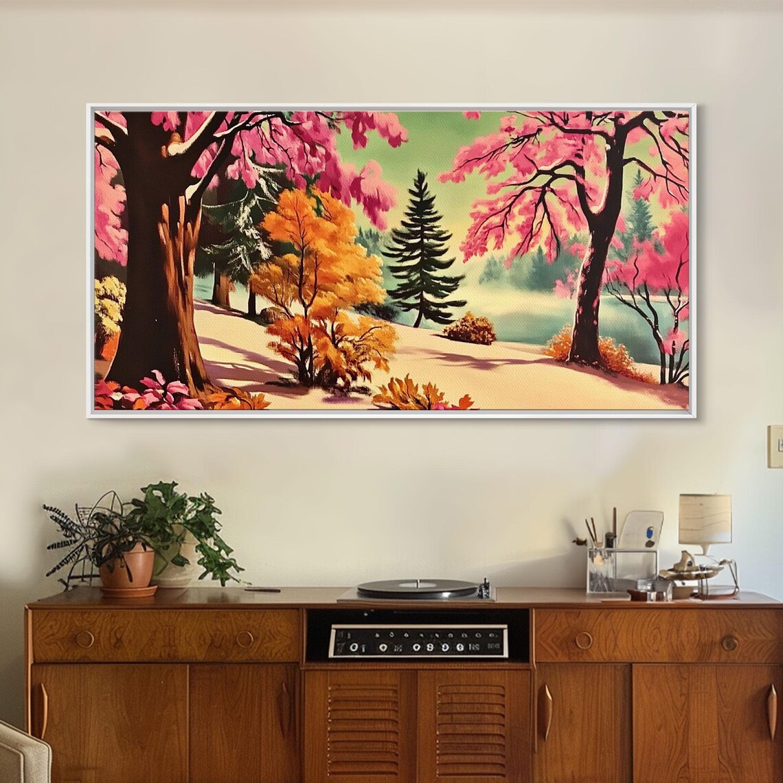 Colorful Autumn Path Pink Orange Trees Vivid Fall Landscape Poster