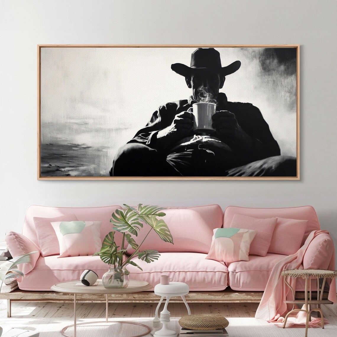 Cowboy Drinking Coffee, Moody Western Farmhouse Art Print - Image 5
