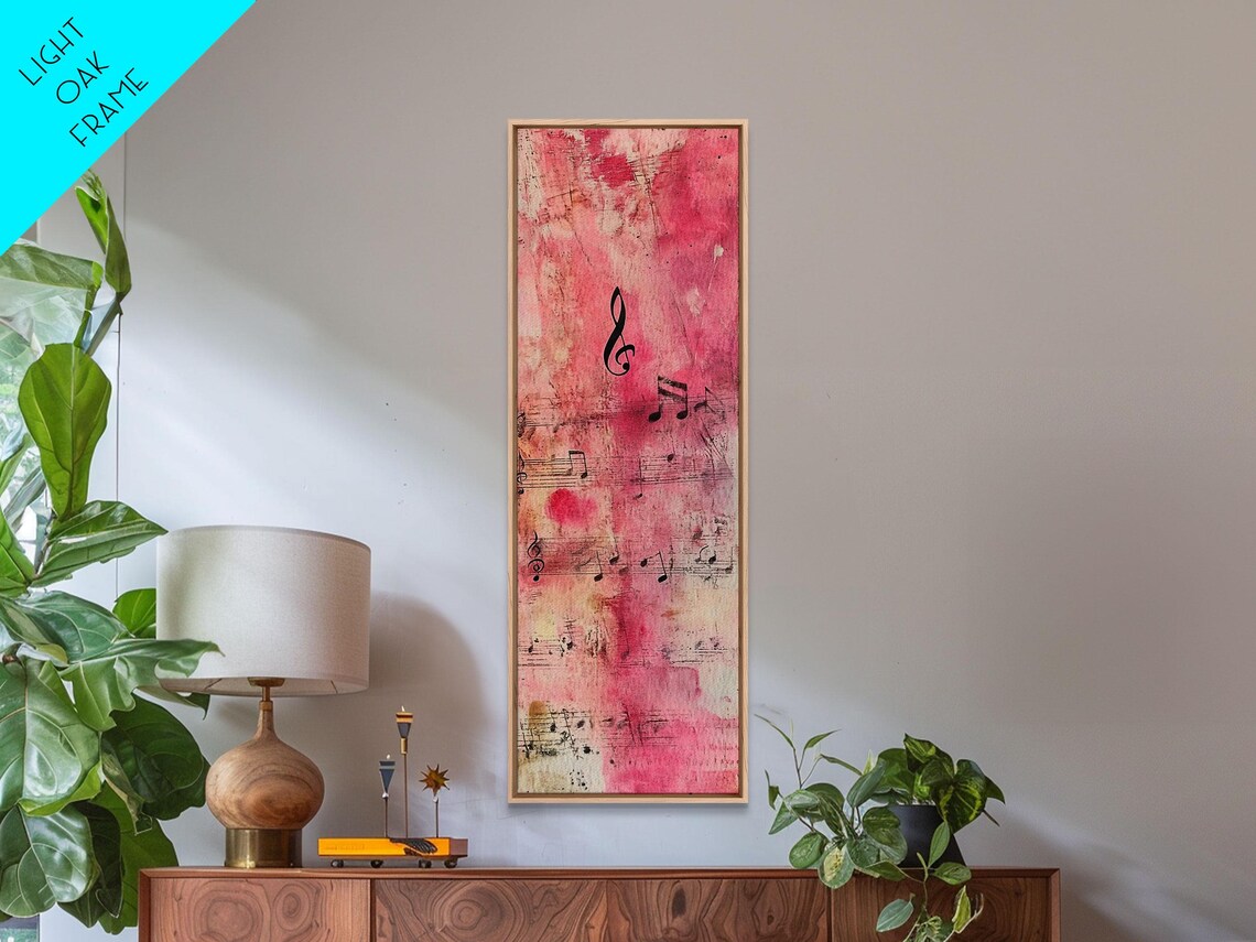 Treble Clef And Music Notes Pink Watercolor Rustic Music Wall Art - Image 3