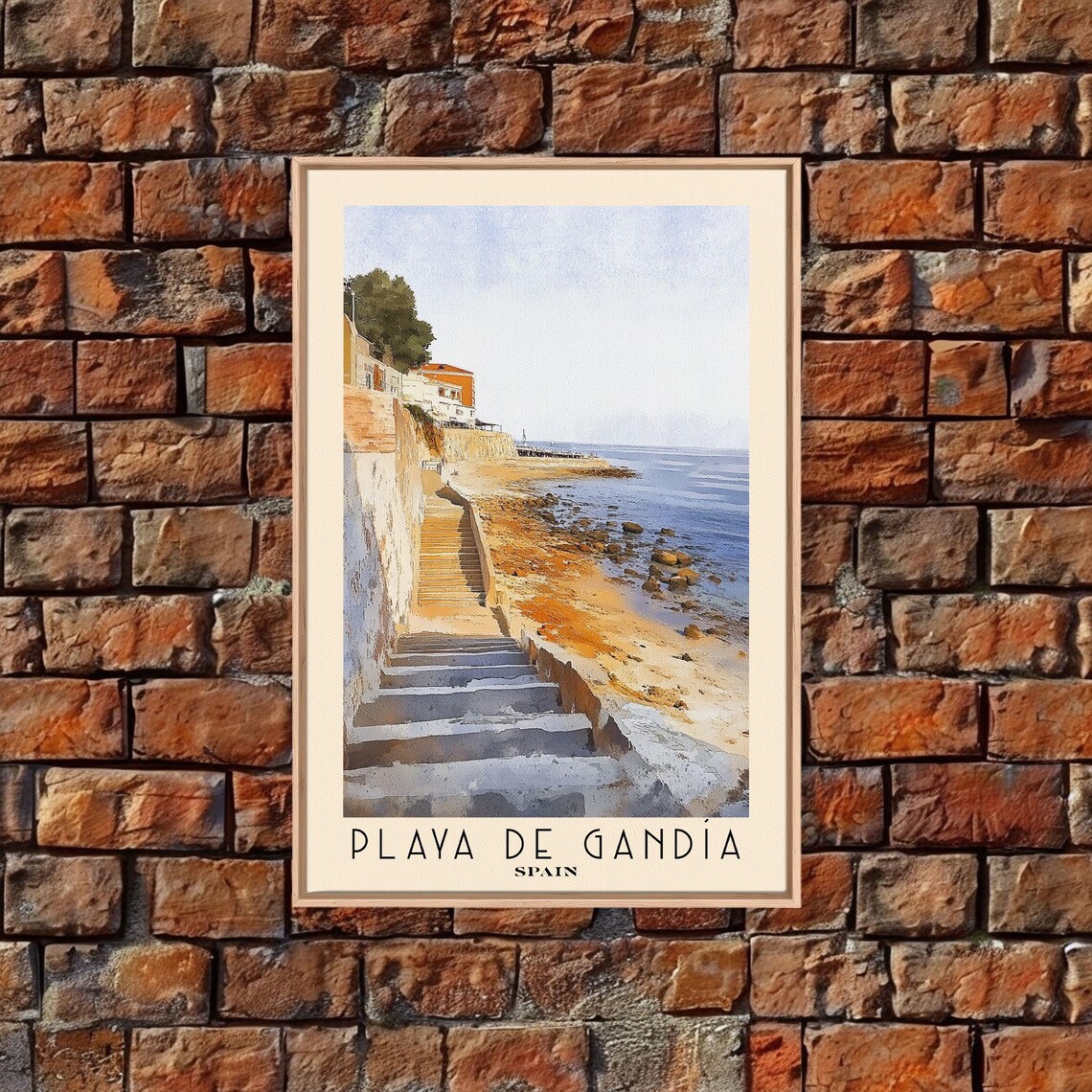 Playa De Gandia Spain Stone Stairway Rocky Shore Old Town Travel Poster - Image 4