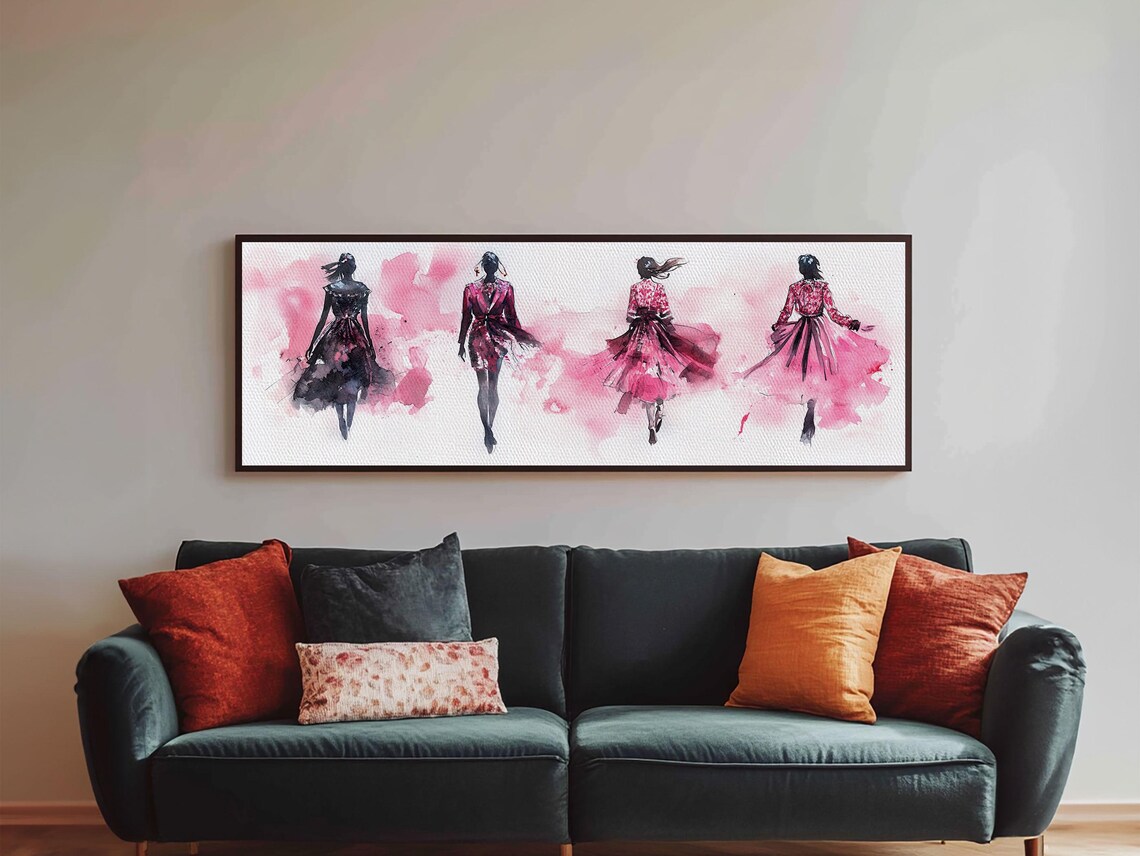 Fashion Silhouettes Pink Dresses Watercolor Runway Women Modern Feminine Poster - Image 3
