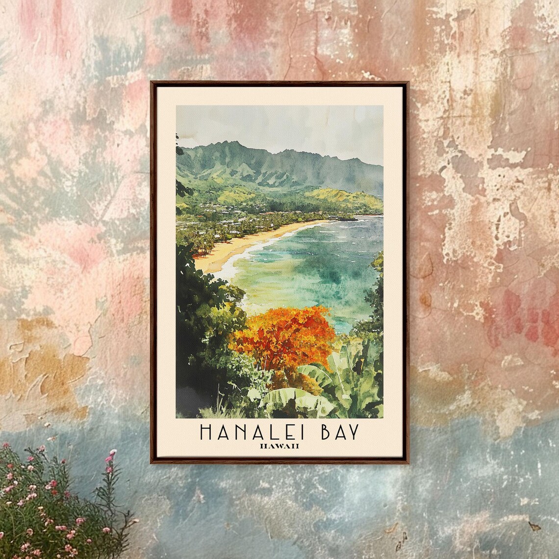 Hanalei Bay Hawaii Lush Tropical Bay Mountain View Watercolor Poster - Image 4