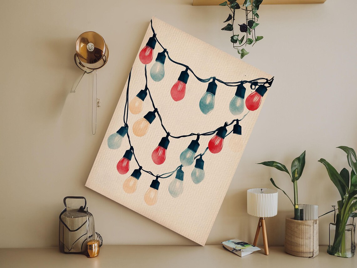 Colorful Christmas String Lights Watercolor Festive Holiday Poster - Image 6