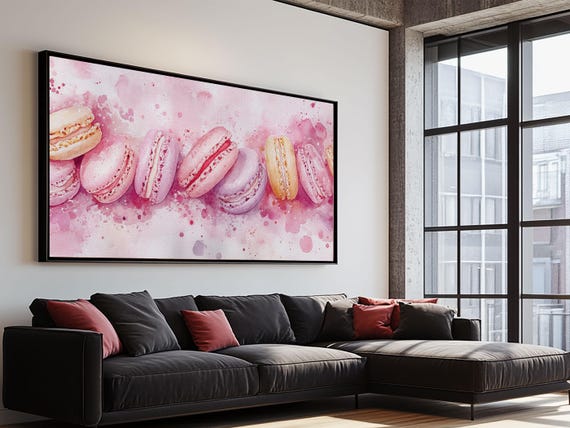 Pastel Macarons Print Light Pink Wall Art Kitchen Decor Food Review Art Whimsical Art Cottagecore Artwork Rustic Wall Art