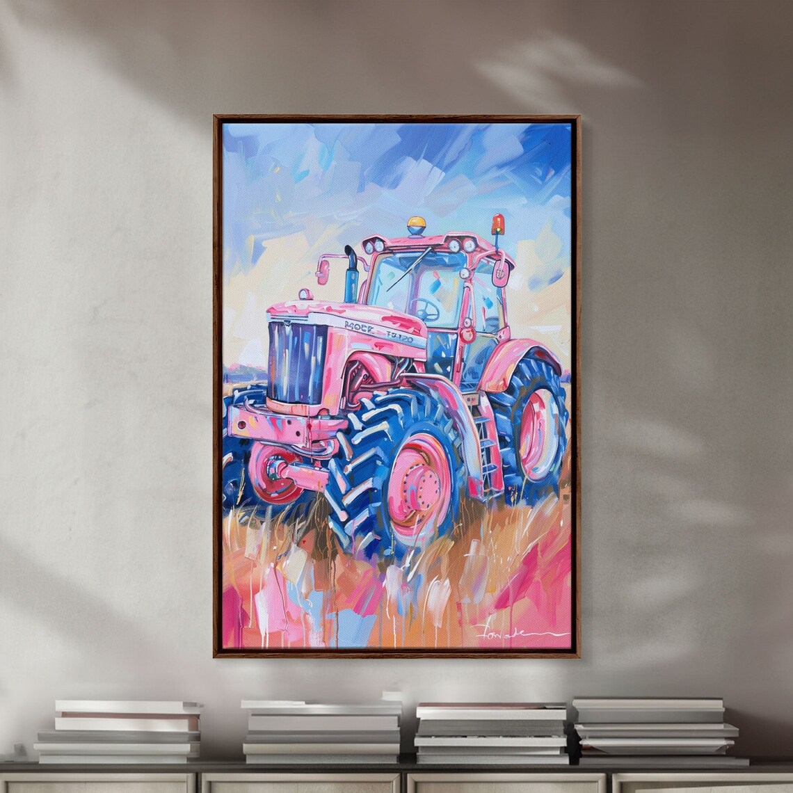 Pink Tractor In Field Under Blue Sky Colorful Farm Pop Art Poster - Image 5