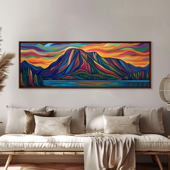 Abstract Mountain Painting Print Stained Glass Style Art Surrealist Landscape Painting Abstract Landscape Painting Wall Art