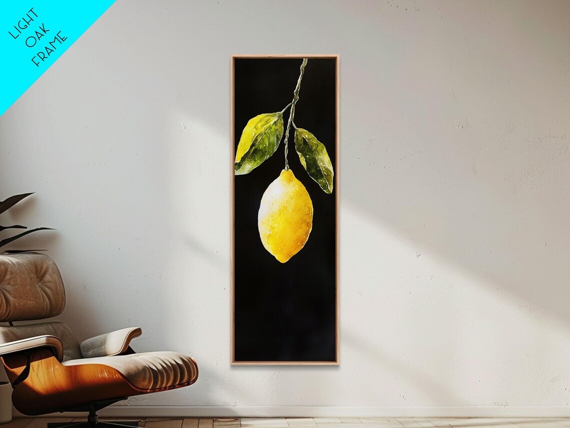 Minimalist Lemon Watercolor Single Fruit Black Background Art Poster