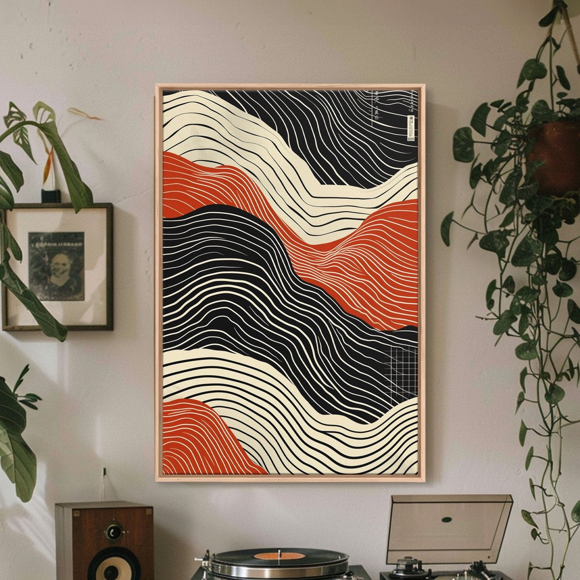 Japandi Ripple Wall Art Print Abstract Wave Lines in Rust Black Cream - Image 3