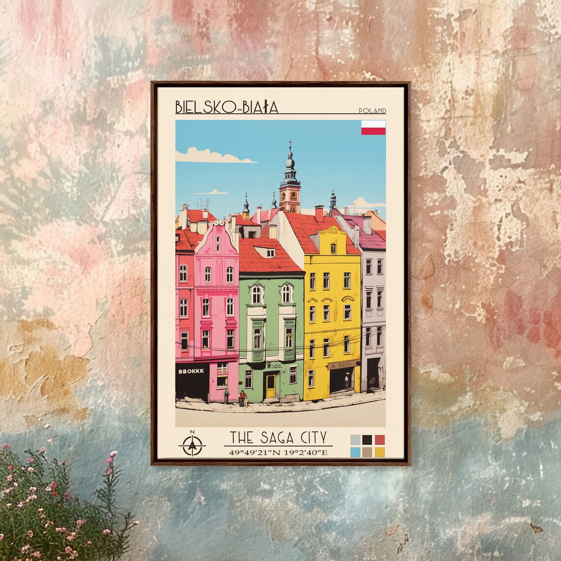Bielsko-Biala Poland Colorful Old Town Facades Church Tower Poster - Image 2