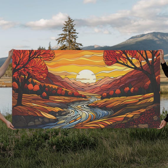 Fall Wall Art Abstract Wall Print Sunset Art River Art Print Wall Hanging Panoramic Art Nature Lover Gift Above Bed Decor