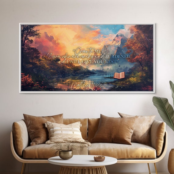 Matthew 1128 Bible Verse Print Scripture Wall Art Framed Print Christian Decor Scripture Signs Come To Me All You Who Are Weary