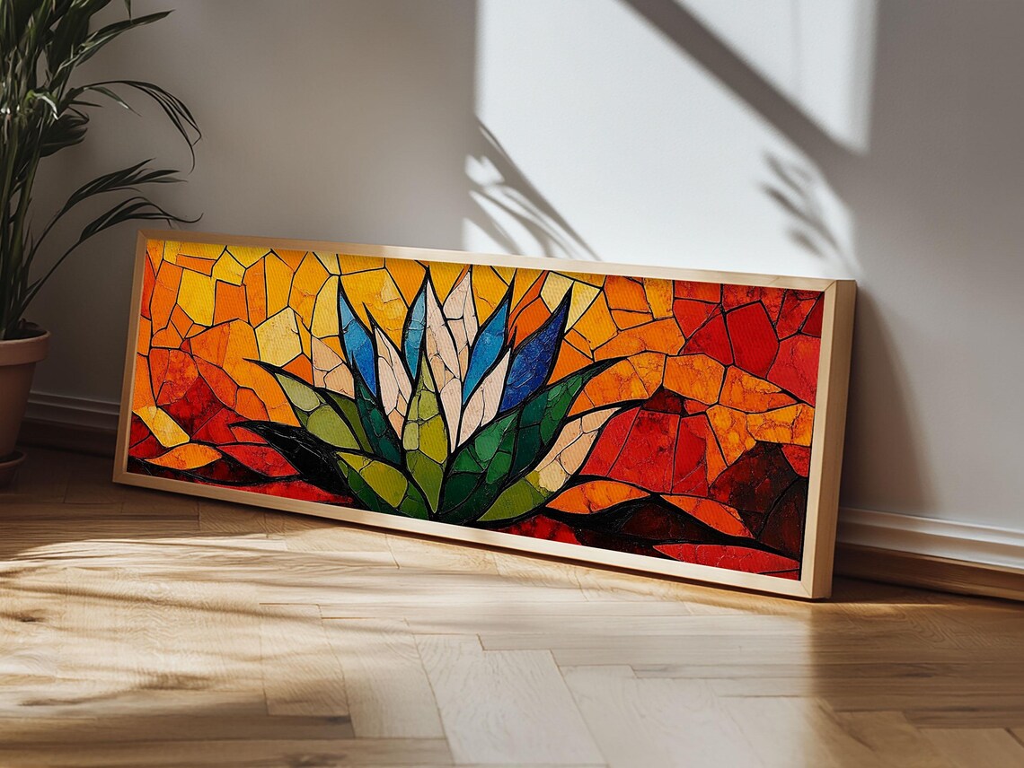 Blue Agave Stained Glass Style Art Print, Southwestern - Image 5