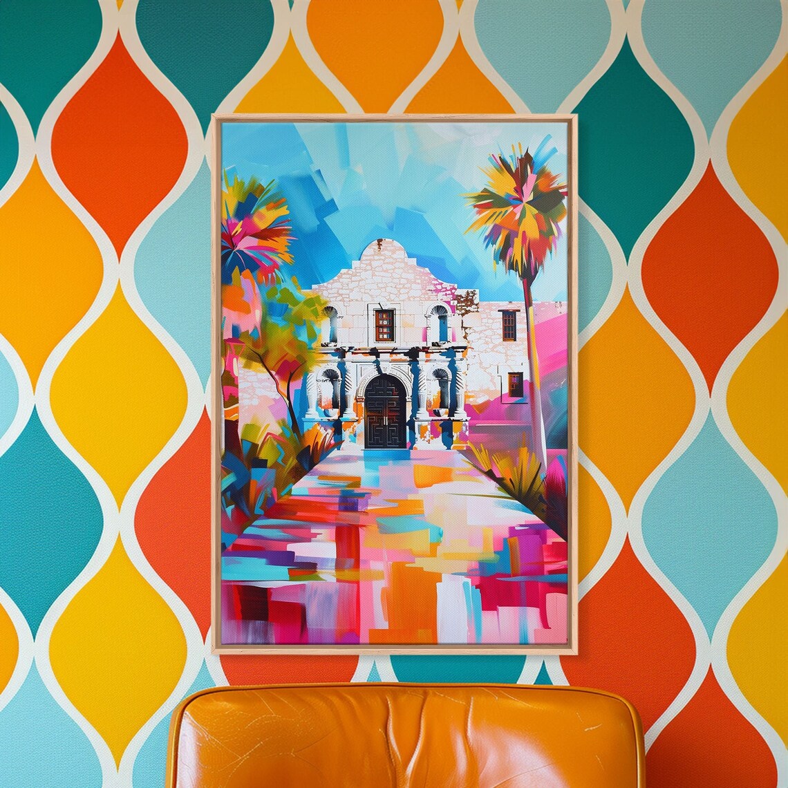 The Alamo Texas In Colorful Abstract Pop Art Style Travel Poster
