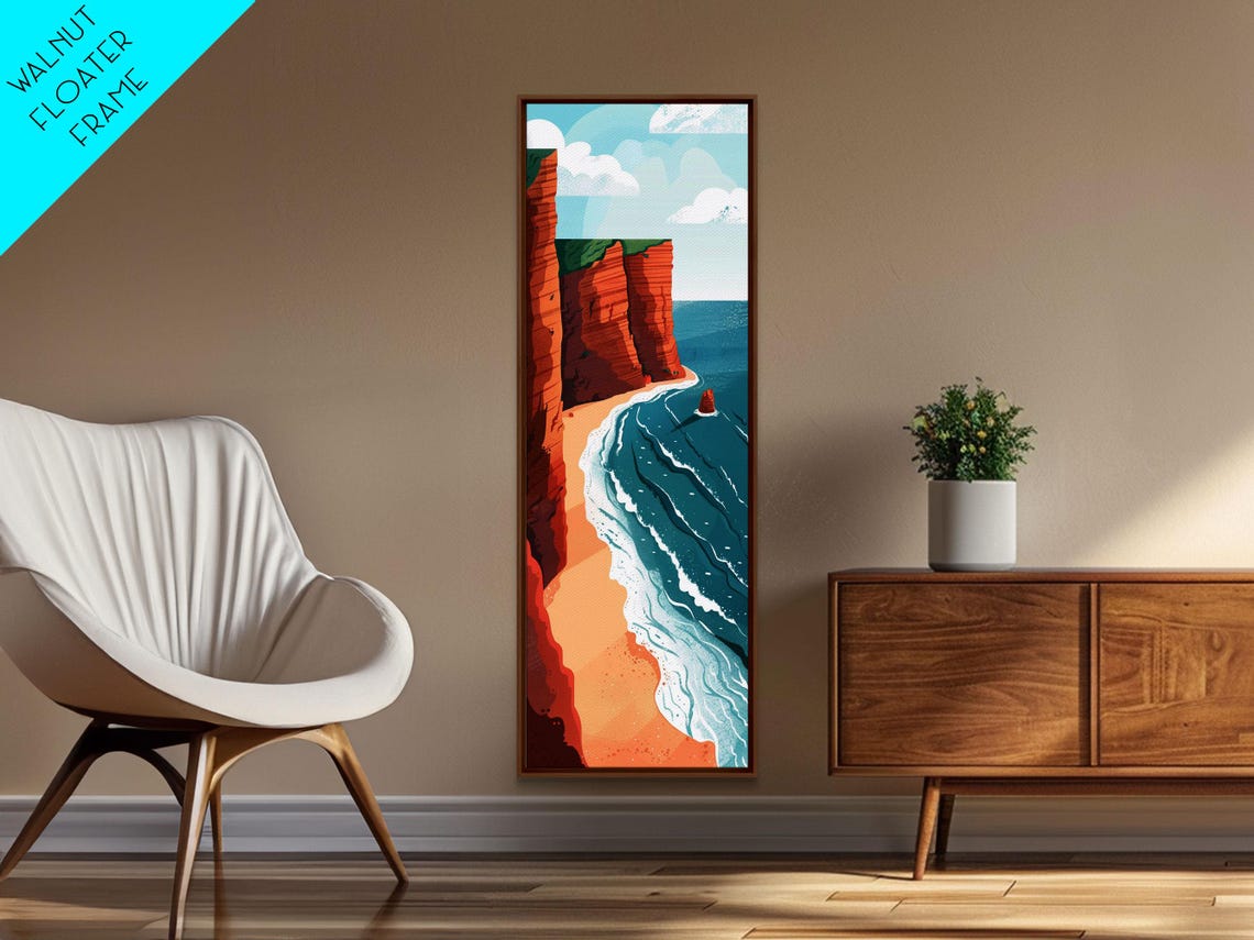 Red Coastal Cliffs With Turquoise Ocean Waves Retro Travel Art Poster - Image 2