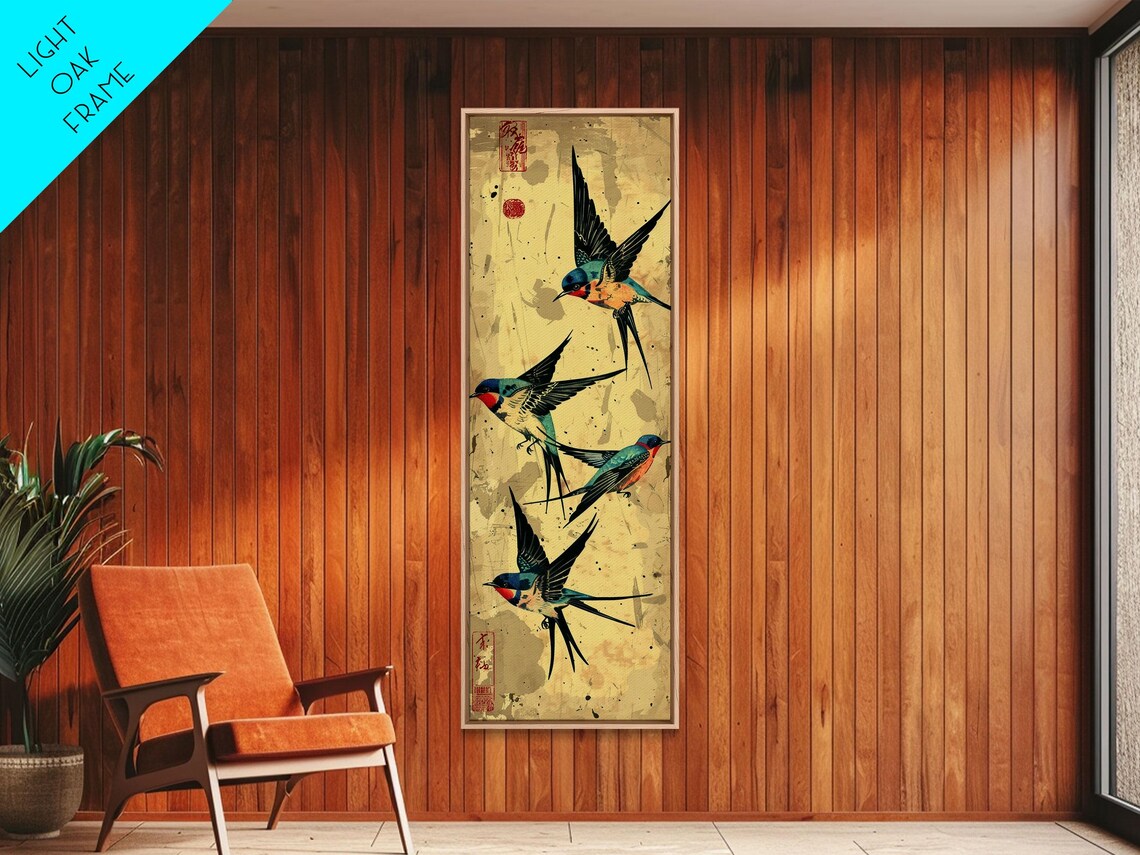 Colorful Swallows In Flight On Aged Gold Japanese Ukiyo E Art Poster - Image 4