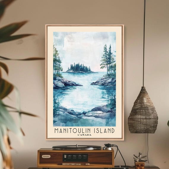 Manitoulin Island Canada Watercolor Beach Print Vacation Gift Canada Wall Art Framed Print Framed Beach Painting
