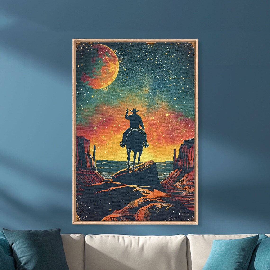 Cosmic Cowboy Horseback Orange Moon Night Sky Western Poster - Image 3