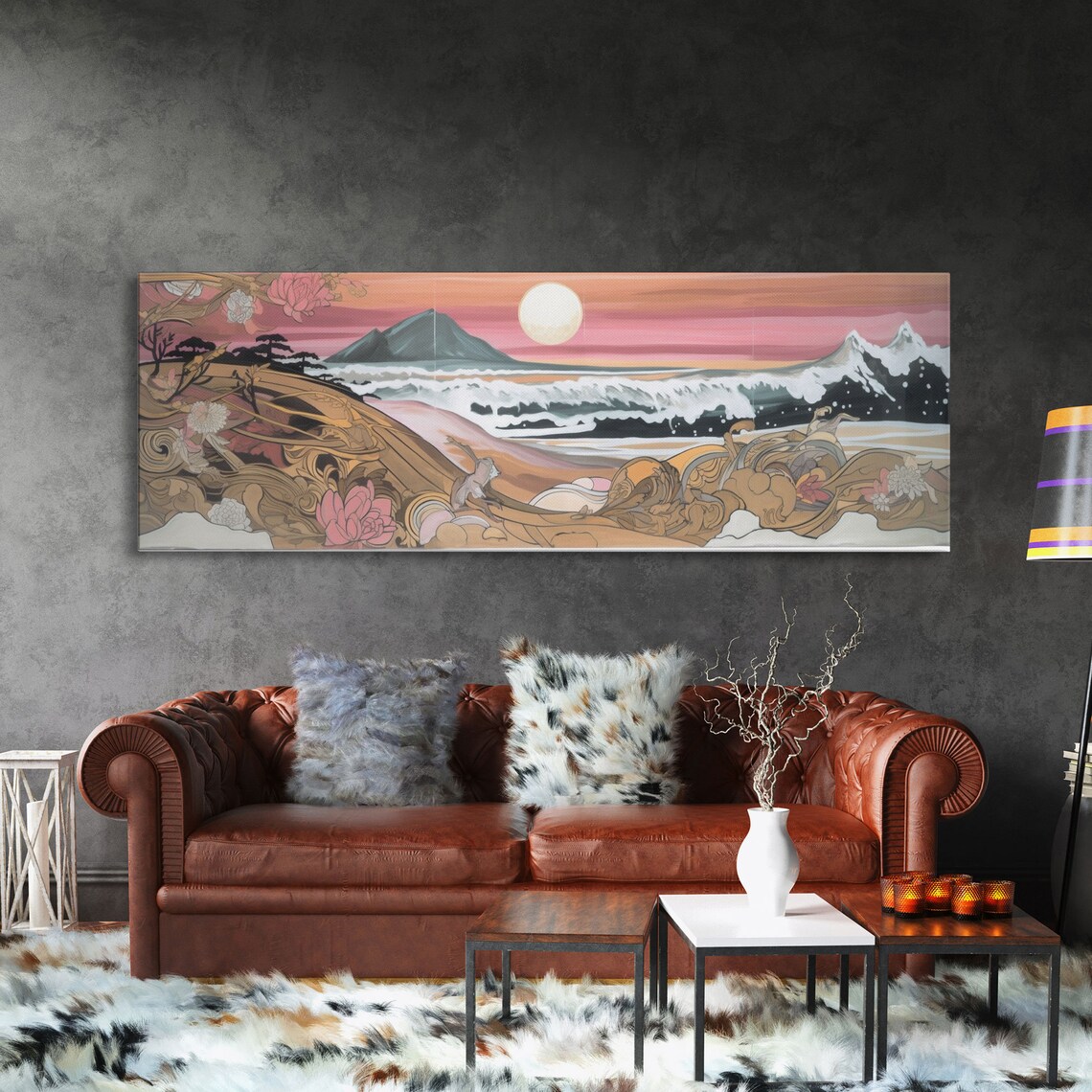 Japanese Seascape Art Print, Full Moon and Big Waves - Image 4