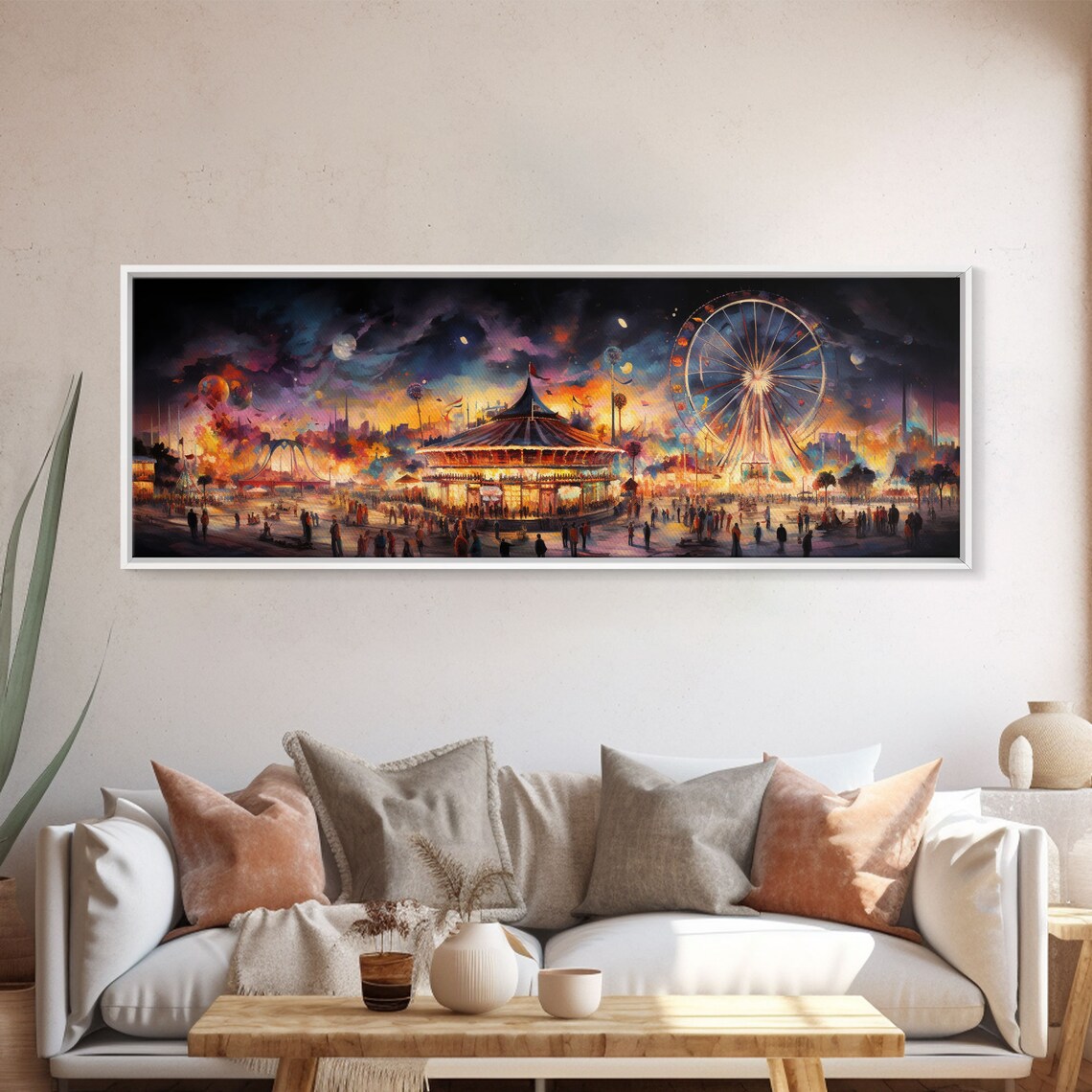 Carnival Night Ferris Wheel Carousel Colorful Circus Painting Poster - Image 5