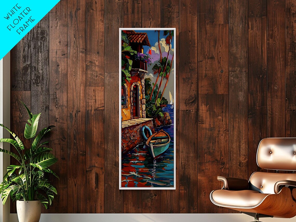 Mediterranean Waterfront Tower With Moored Boat Impasto Harbor Poster - Image 6
