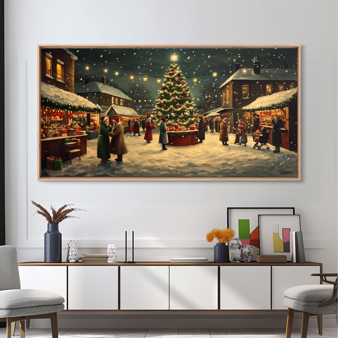 Vintage Christmas Village Market Scene Art Print - Image 4