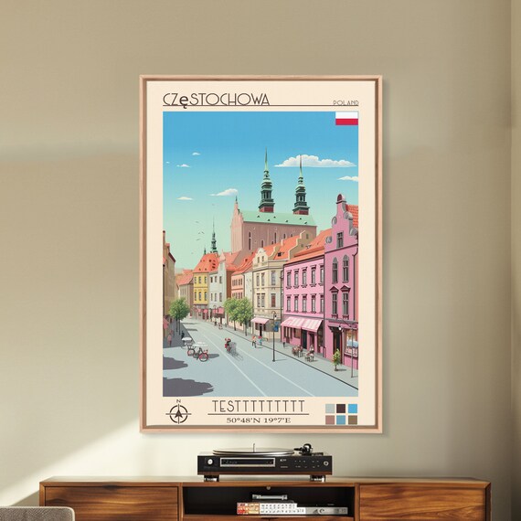 Czestochowa Poland Travel Poster Framed Print Midcentury Modern Art Pop Art Wall Decor Home Decor Vacation Gift Living Room Art