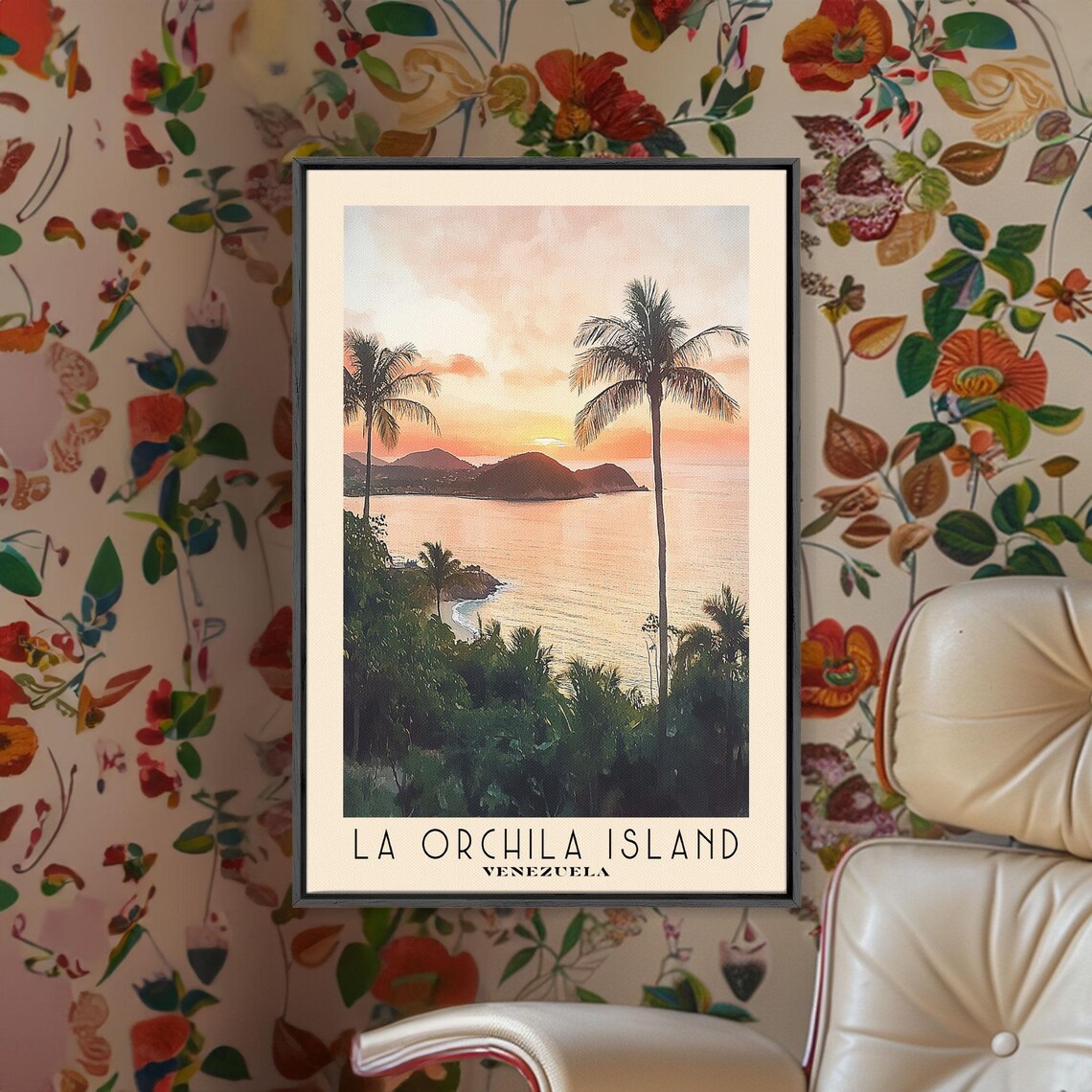 La Orchila Island Venezuela Palm Silhouette Sunset Calm Sea Poster - Image 2