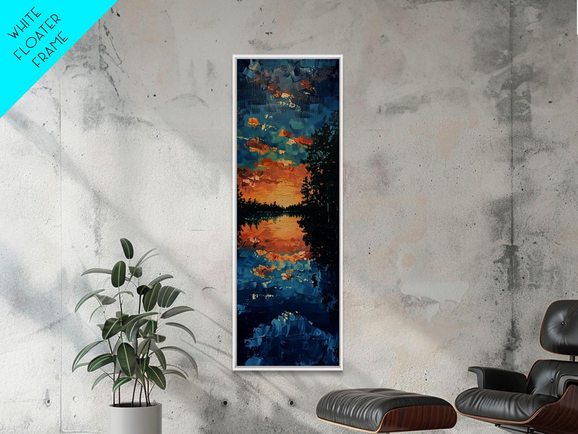 Reflective Sunset Over Calm Waters Minimalist Farmhouse Art For Rustic Decor Boho Style Wall Art In Tall Print - Image 2