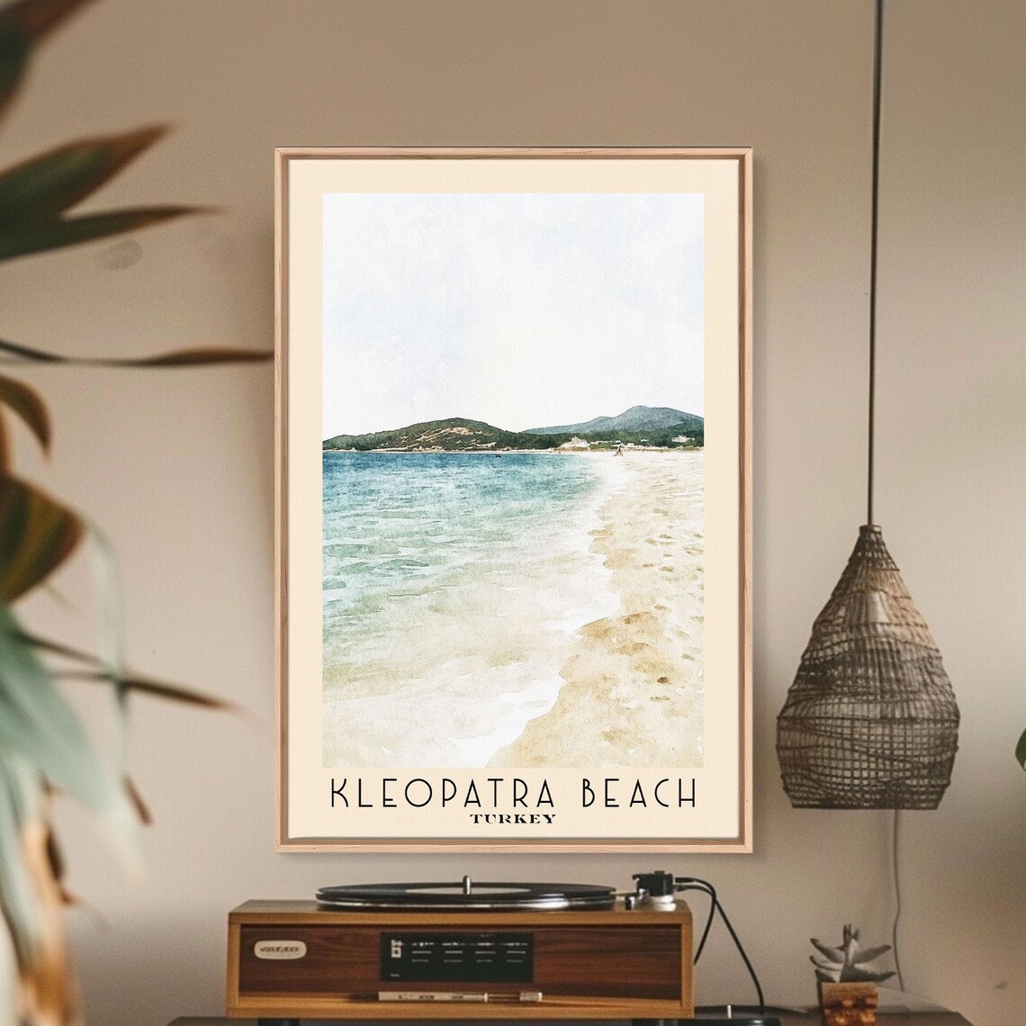 Kleopatra Beach Turkey White Sand Shore Green Headland Watercolor Poster