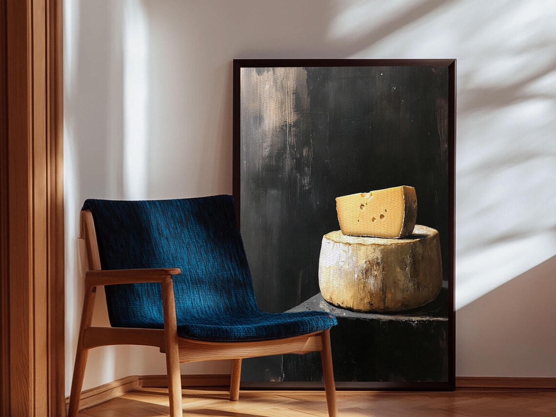 Cheese Wheel Still Life Oil Painting Dark Moody Kitchen Food Art Print - Image 6