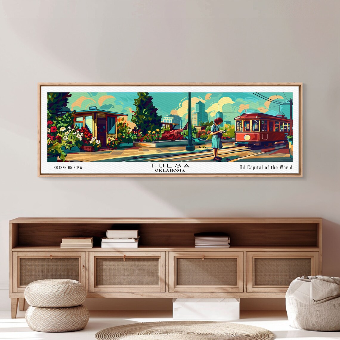Tulsa Oklahoma Panoramic Painting Mid Century Modern Framed Print Retro Pop Art Travel Poster Wall Decor Gift Idea - Image 2