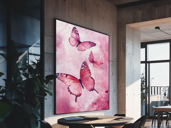 Watercolor Painting Print Of Pink Butterflies Preppy Art Preppy Decor Girls Dorm Room Wall Art Nursery Decor Nursery Wall Art Nuevart
