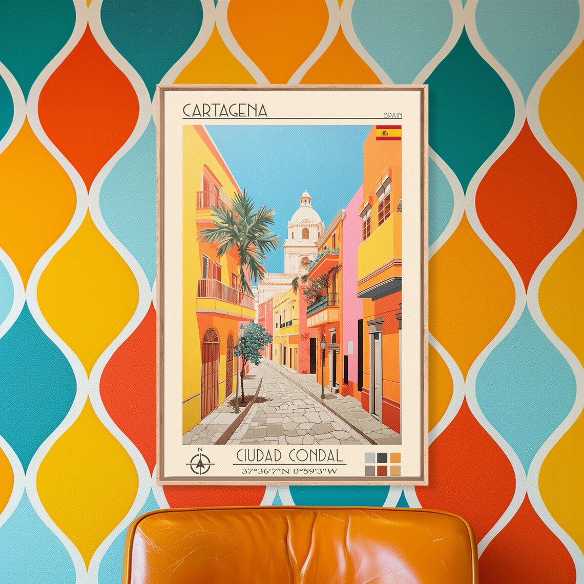 Cartagena Spain Sunny Cobblestone Alley Palm Trees Old Town Poster