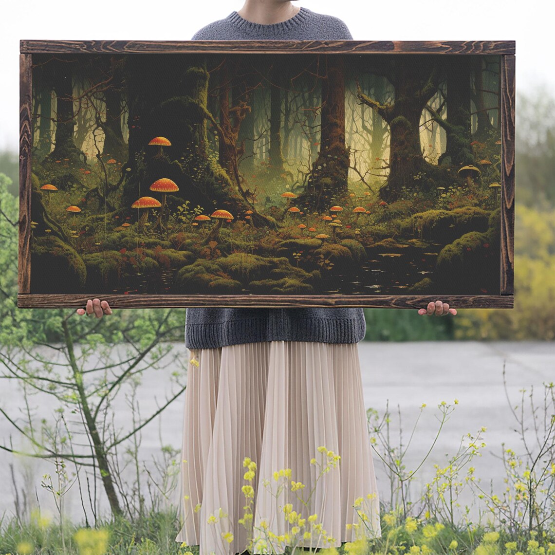 Enchanted Forest Glowing Mushrooms Mossy Woods Fantasy Art Print - Image 2
