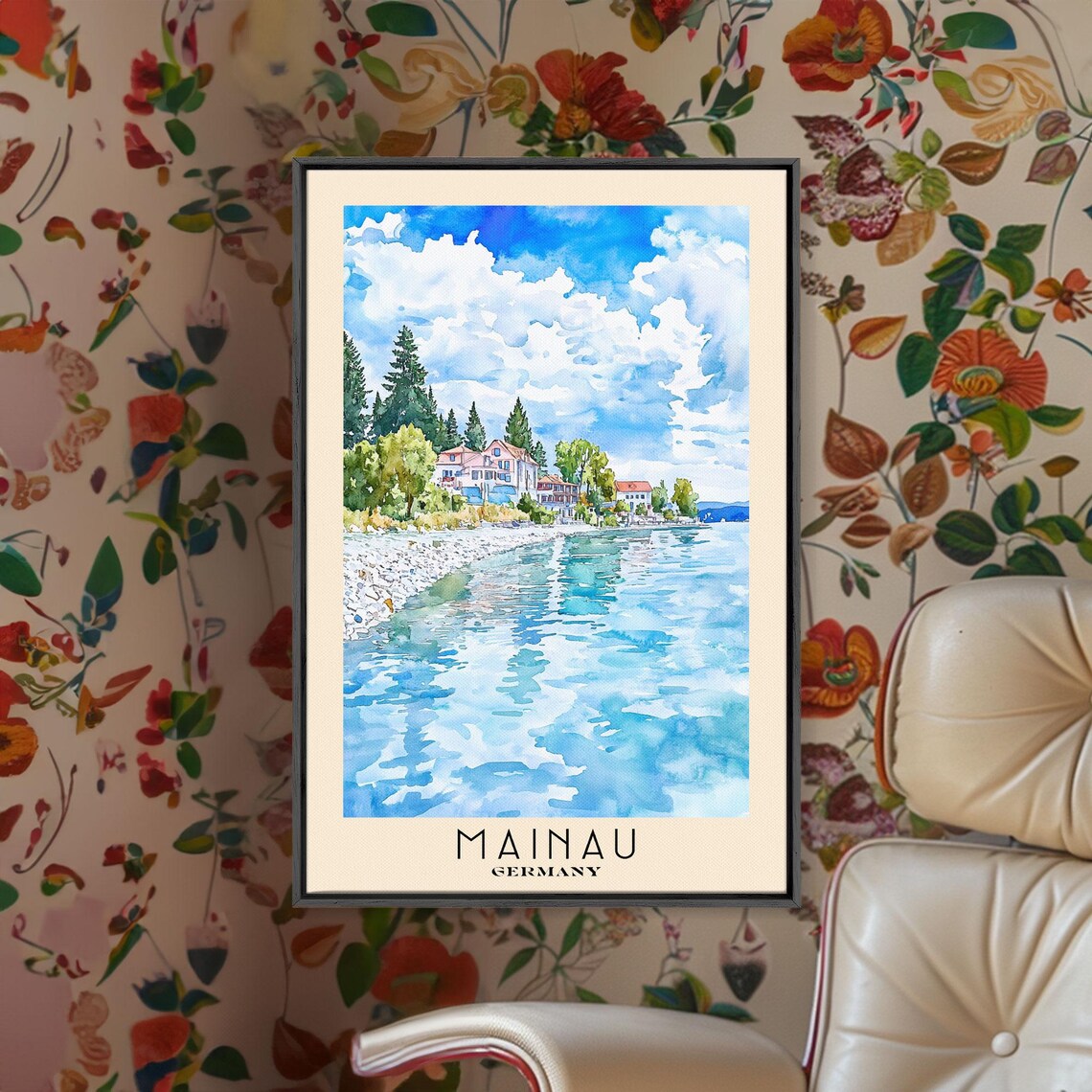 Mainau Germany Lakeside Town Stone Shore Reflective Water Poster - Image 2