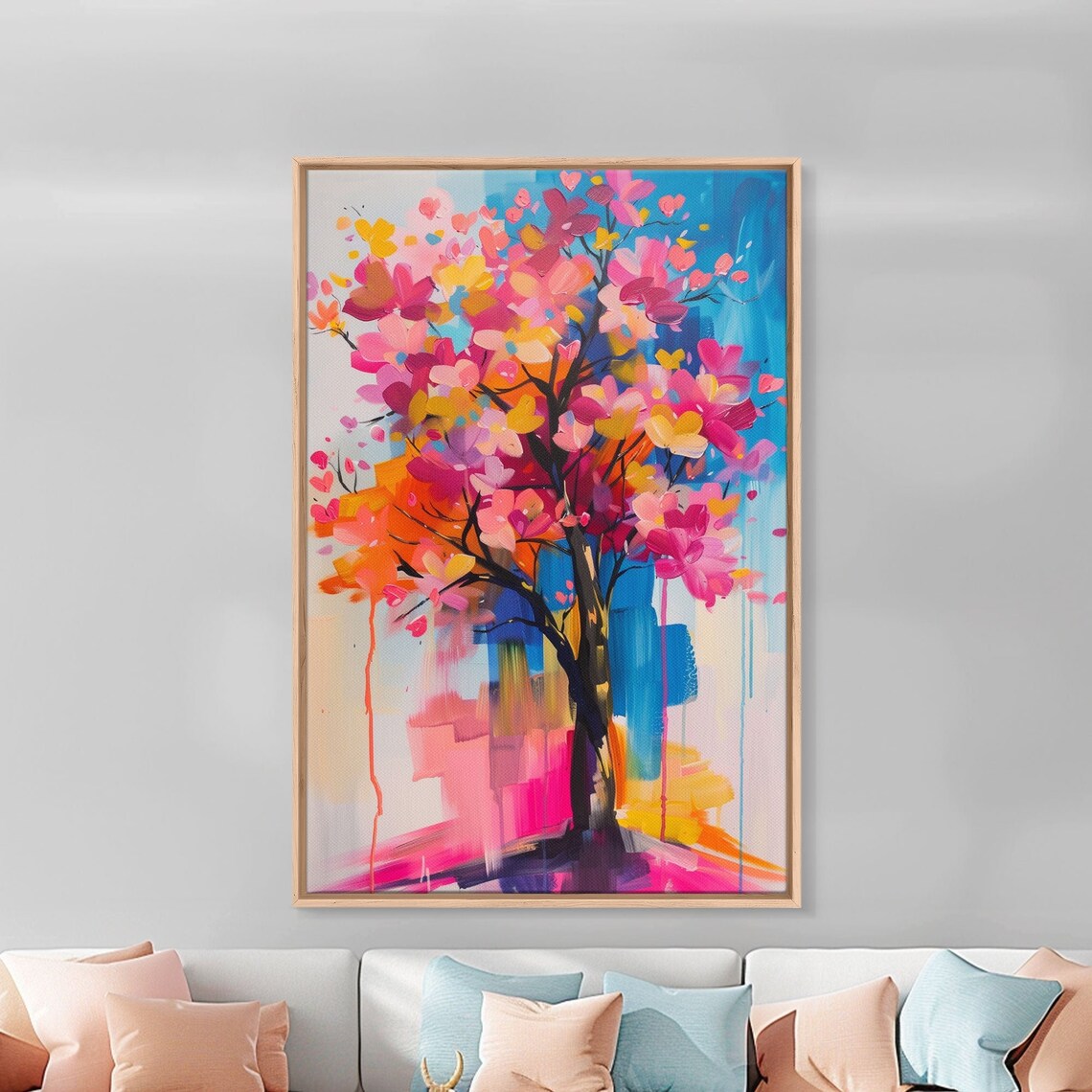 Colorful Blossoming Tree Abstract Floral Oil Painting Wall Art - Image 2
