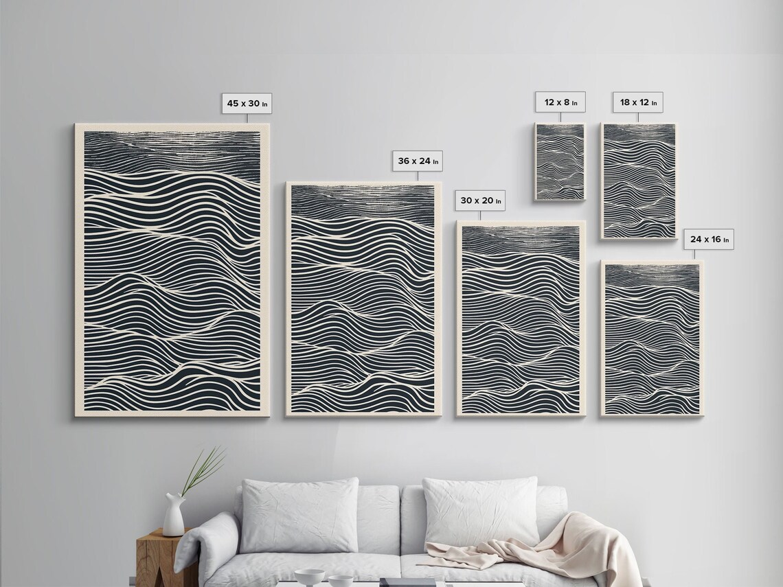 Black And White Japanese Wave Woodblock Art Print - Image 2