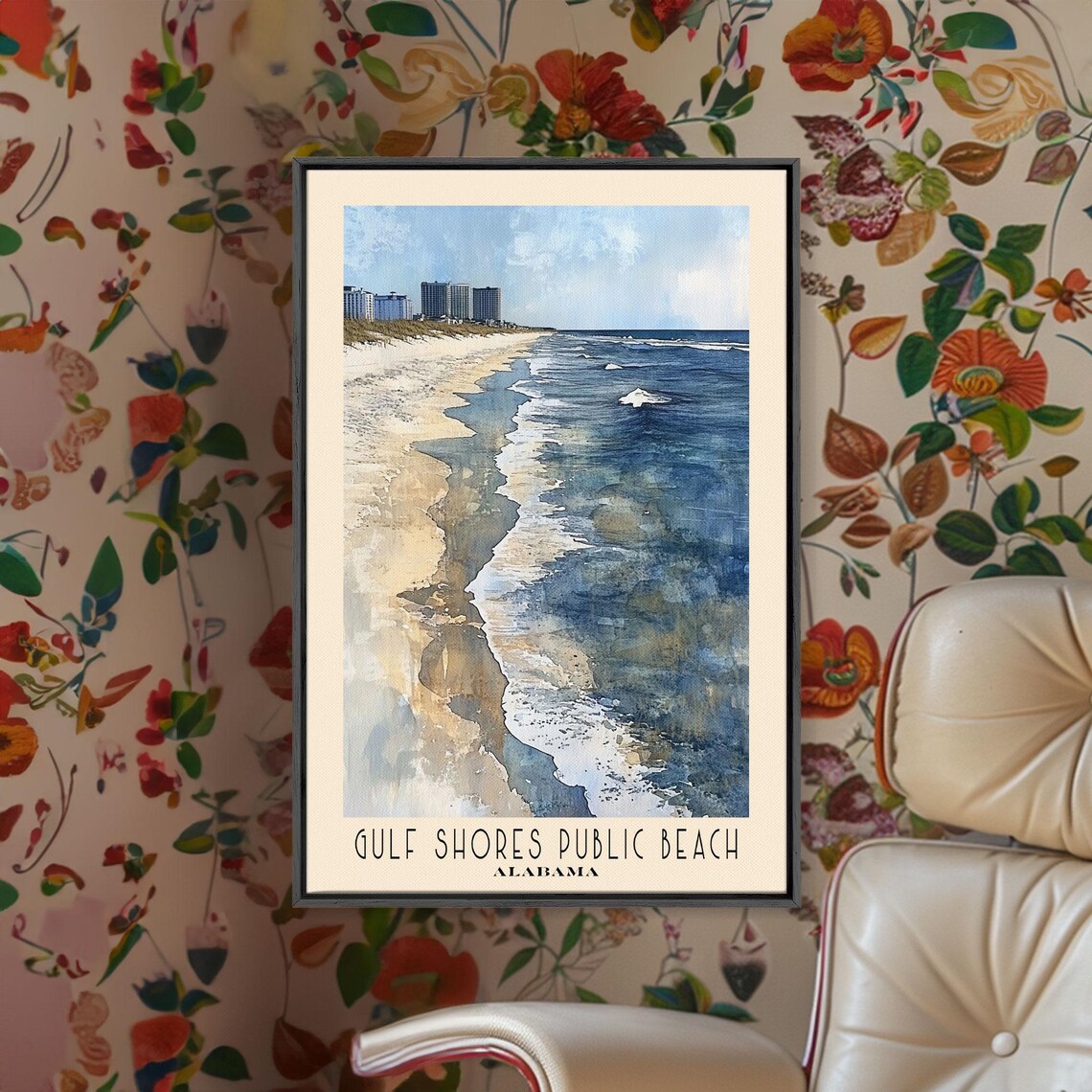 Gulf Shores Alabama Public Beach Watercolor Shoreline Surf Travel Poster - Image 2