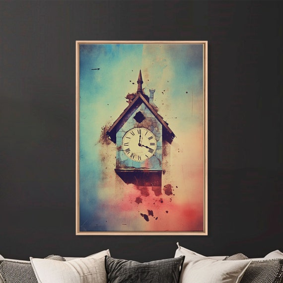 Broken Cuckoo Clock Vintage Clock Print Wall Hanging Portrait Art Minimalist Art Farmhouse Wall Decor Family Home Decor