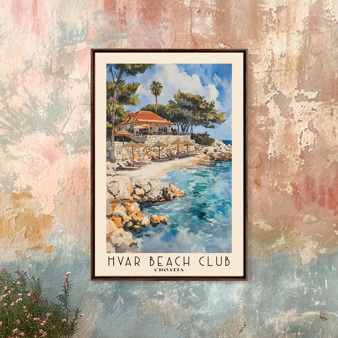 Hvar Beach Club Croatia Rocky Cove Stone Villa Watercolor Wall Poster - Image 4