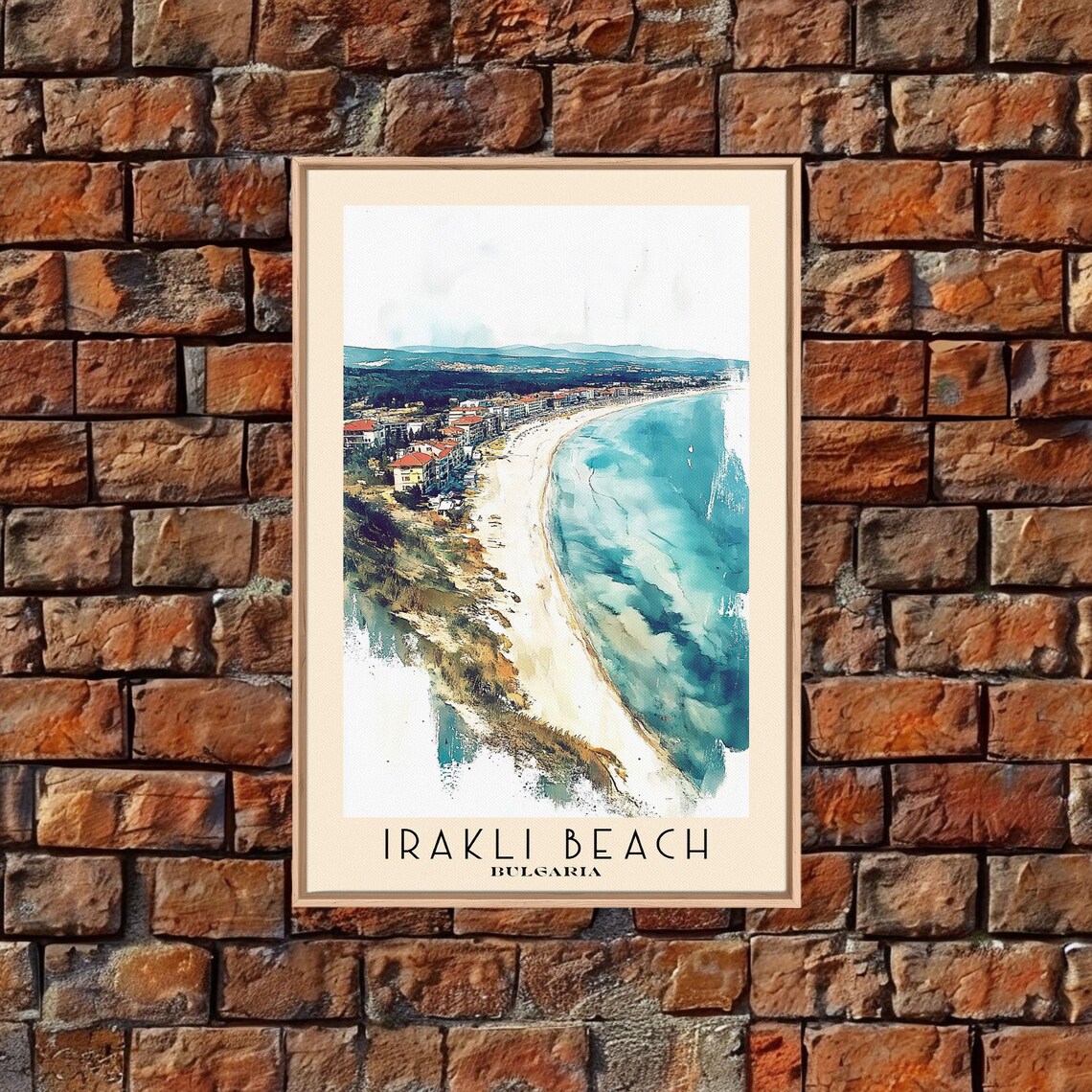 Irakli Beach Bulgaria Long Sandy Crescent Bay Watercolor Travel Poster - Image 5